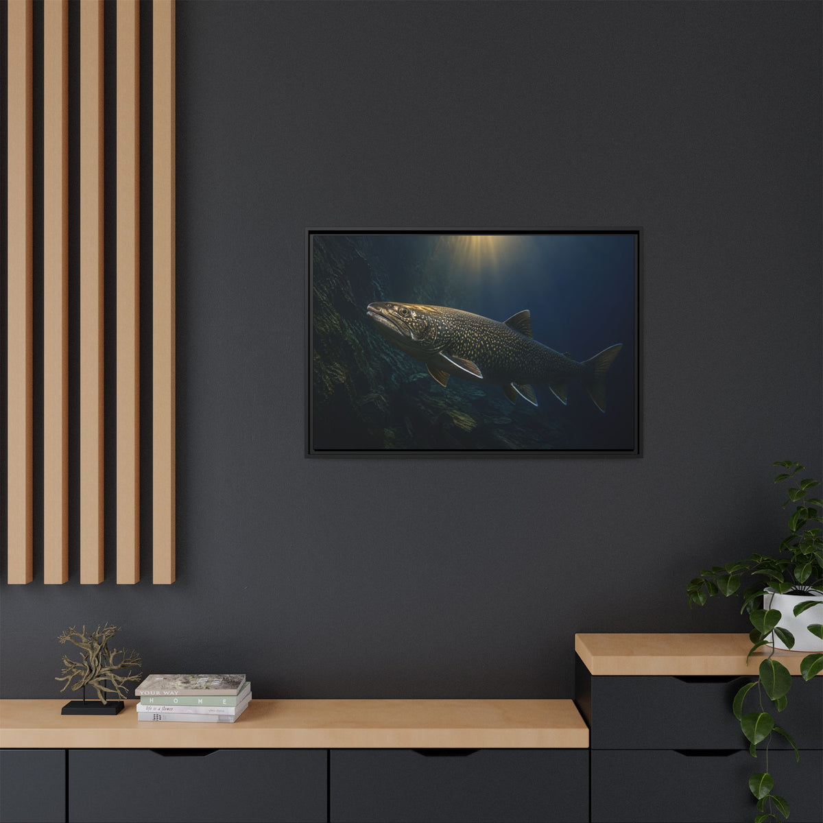 Deep Water Giant Lake Trout framed canvas wall art, view 6