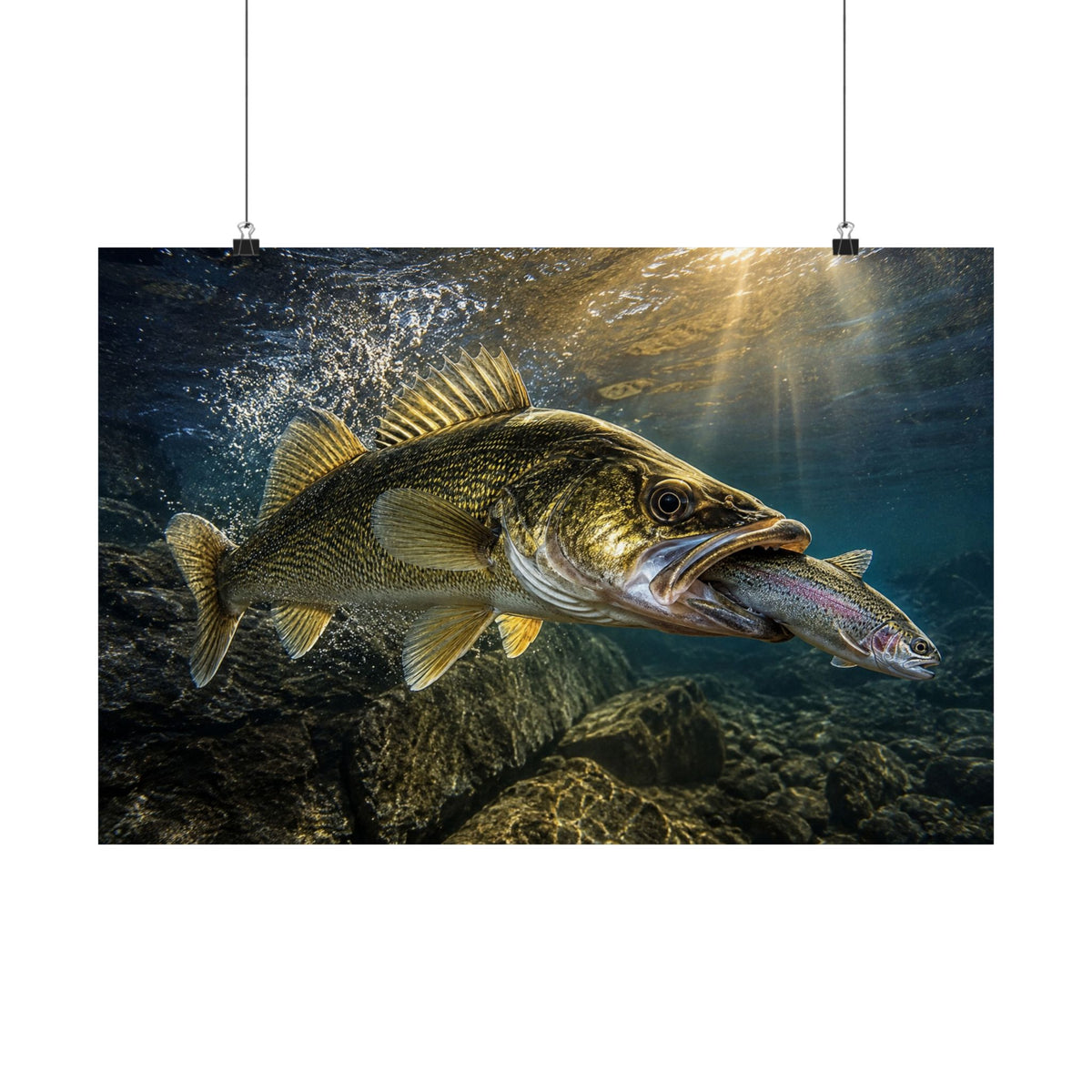 Walleye Predator Strike in the Shallows — Matte Horizontal Wall Art