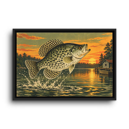 Sunset Camp Crappie framed canvas wall art, view 2