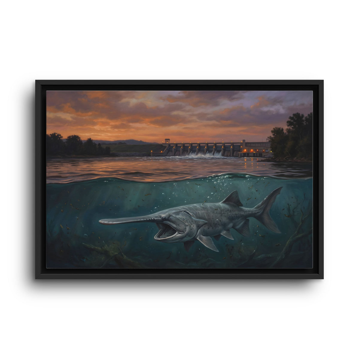 Paddlefish Spillway framed canvas wall art, view 2