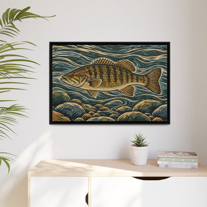 Woodcut River Smallmouth Framed Canvas wall art, view 5