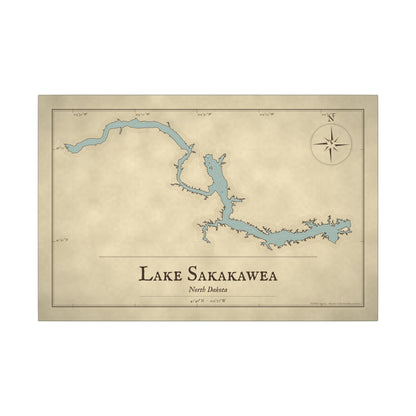 Lake Sakakawea Vintage Map canvas wall art, view 3
