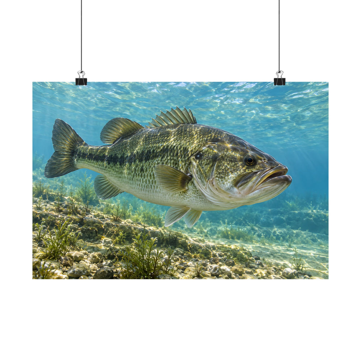 Aqua After the Wind Largemouth Bass poster wall art, 24x16 size view