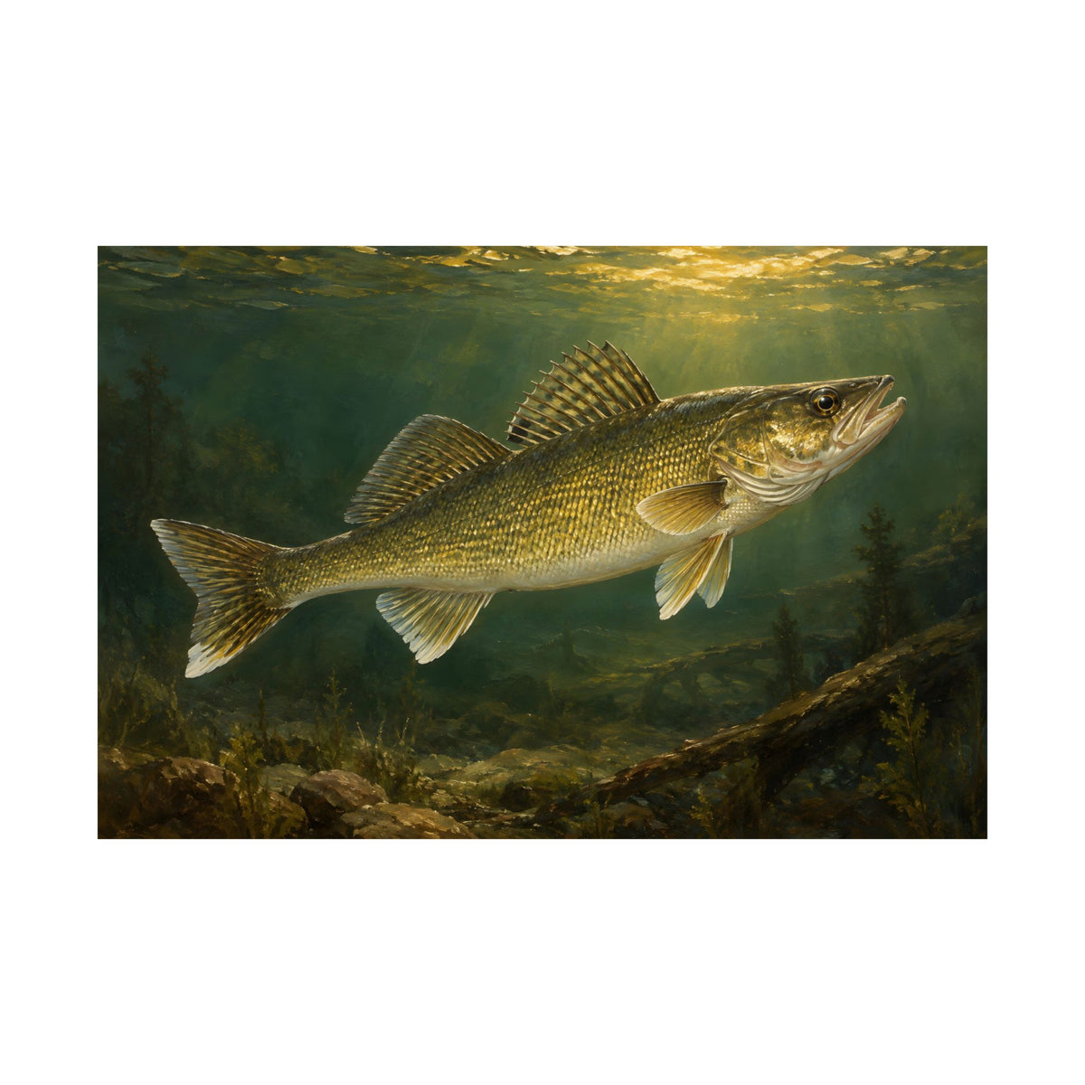 Classic Sporting Oil Walleye fishing poster close-up