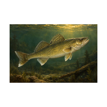 Classic Sporting Oil Walleye fishing poster close-up