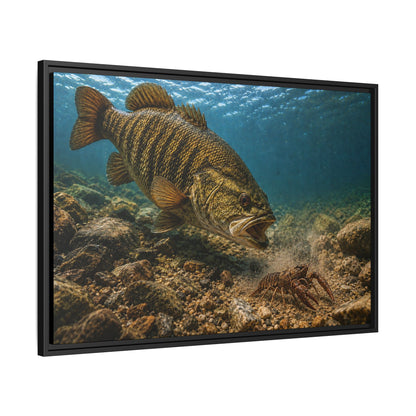 Crawfish Chase Smallmouth Bass framed canvas wall art, view 4