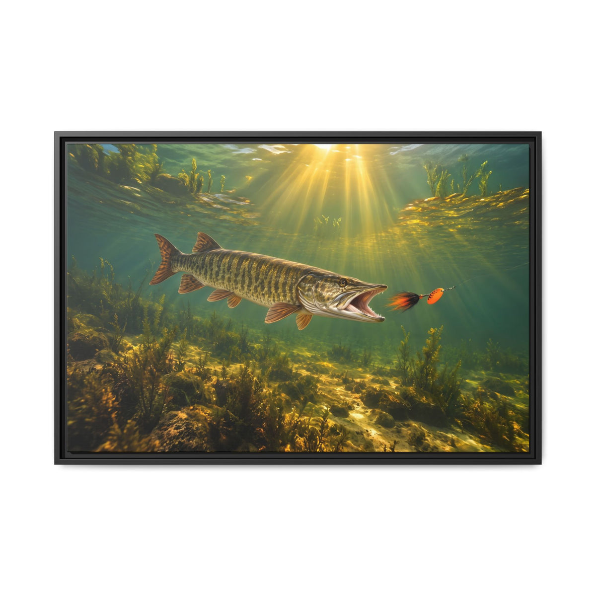 Bucktail Strike Muskie framed canvas, 18x12 size view