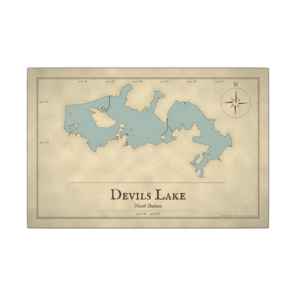 Devils Lake Vintage Map canvas wall art