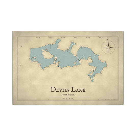 Devils Lake Vintage Map canvas wall art