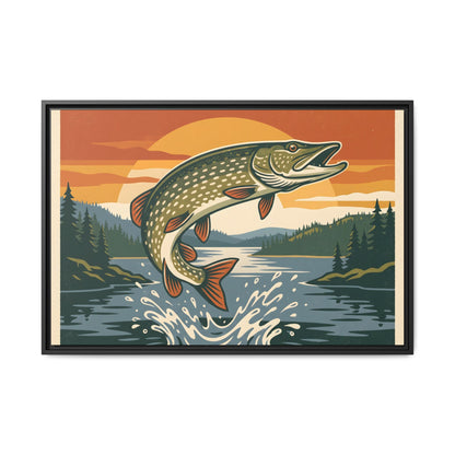 Vintage Lodge Northern Pike framed canvas, 18x12 size view