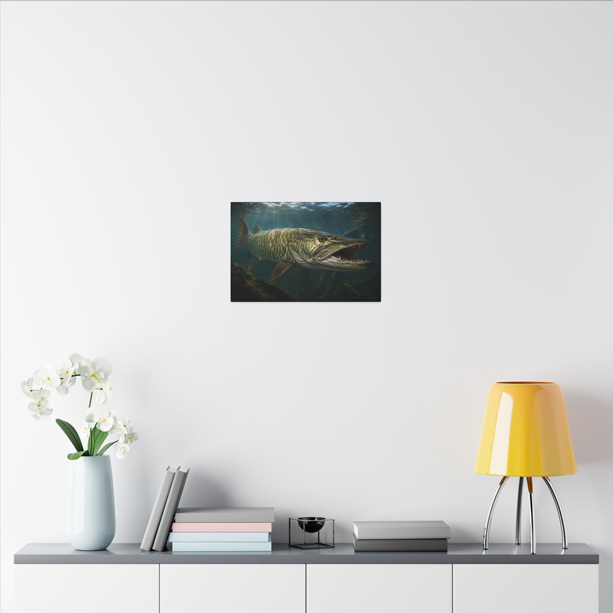 The River King Muskie canvas in a home office