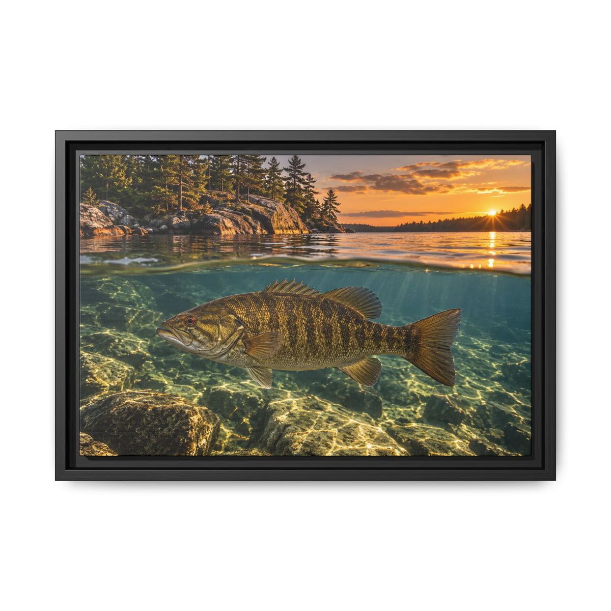Over-Under Rocky Point Smallmouth Framed Canvas wall art, view 2