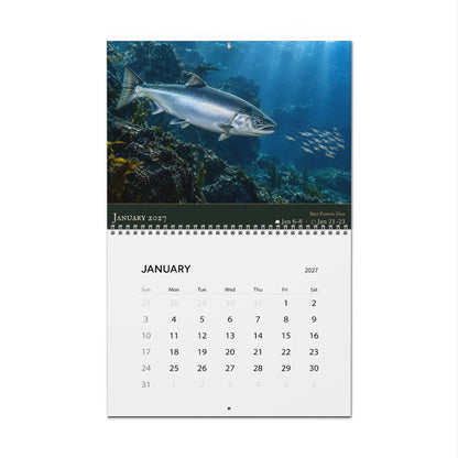 2027 Salmon Wall Calendar — Fish Art with Best Fishing Days