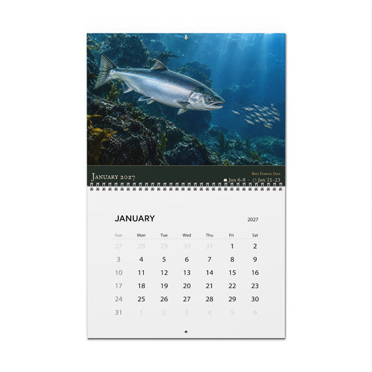 2027 Salmon Wall Calendar — Fish Art with Best Fishing Days