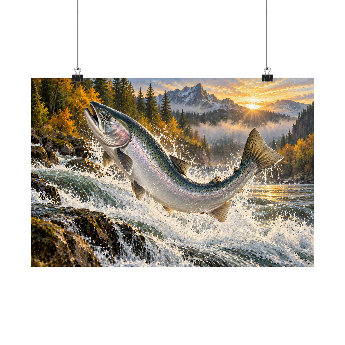 Sunrise Leap Coho Salmon poster wall art, 18x12 size view