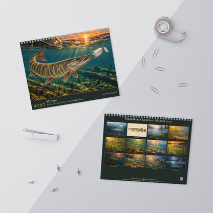 2027 Muskie Wall Calendar — Fish Art with Best Fishing Days