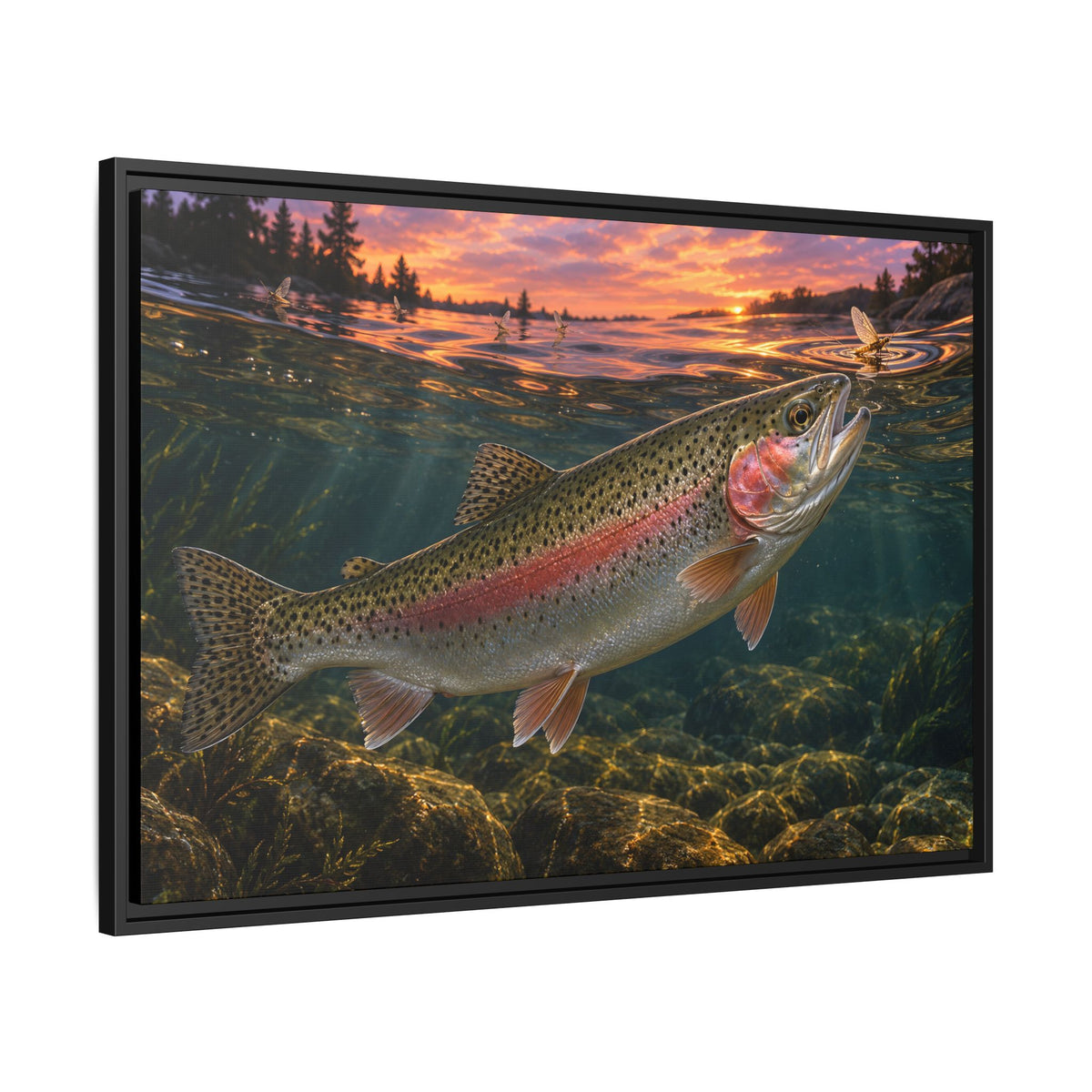 Dusk Rise Rainbow Trout framed canvas wall art – photo 4