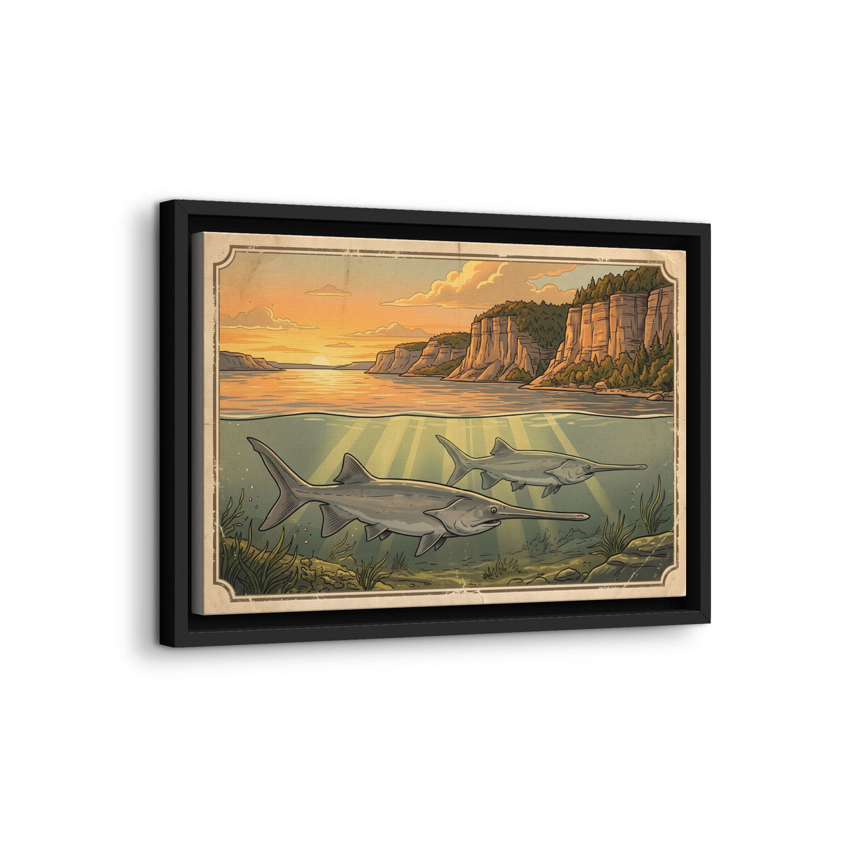 Paddlefish Below the Bluffs framed canvas wall art, view 4