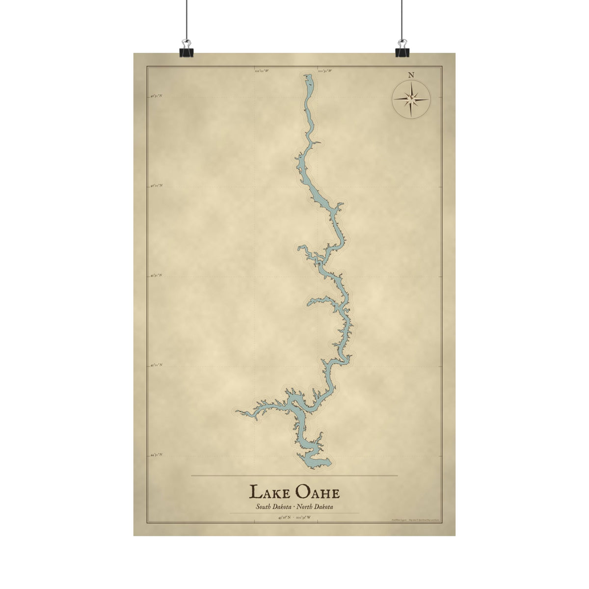 Lake Oahe Vintage Map poster wall art, view 3