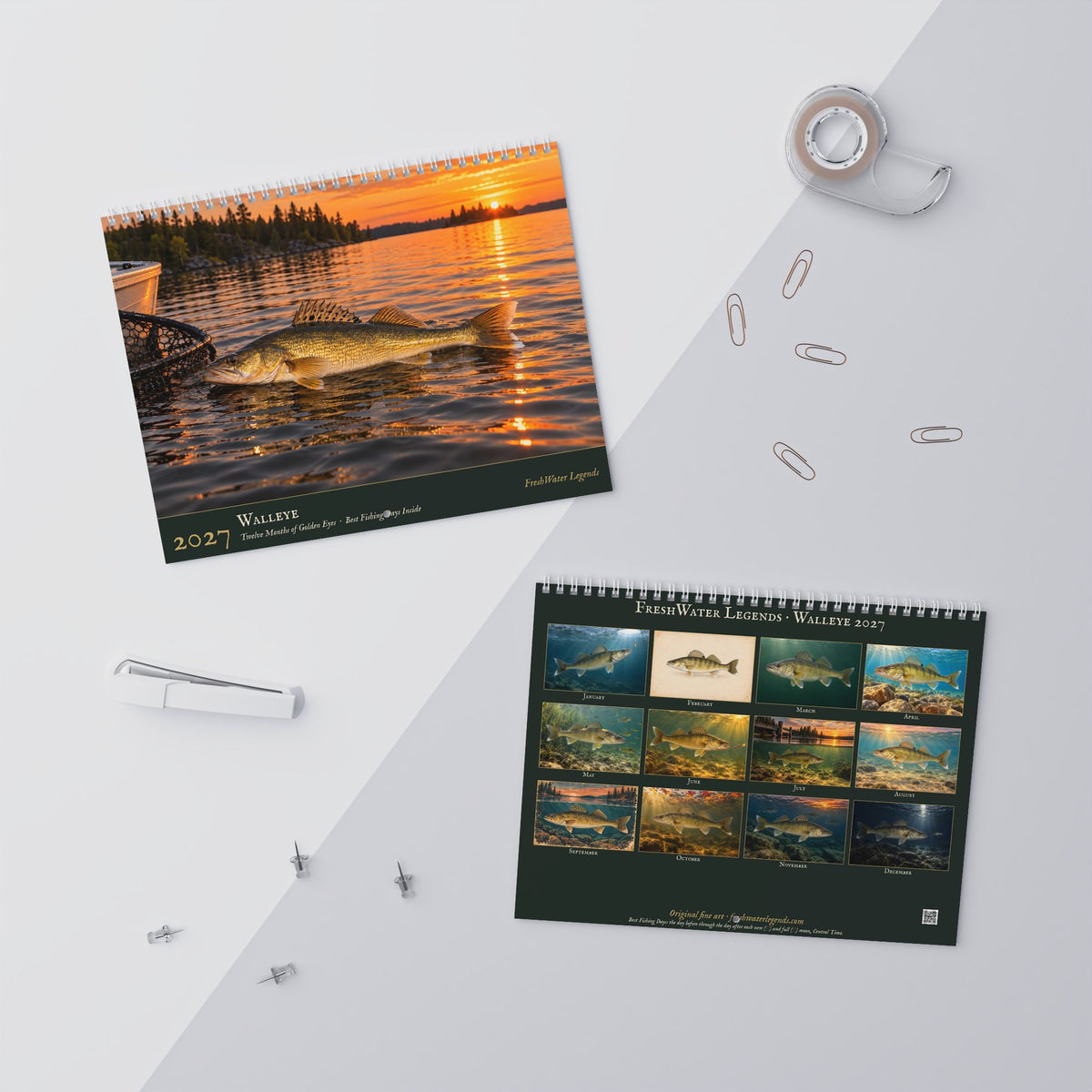 2027 Walleye Wall Calendar — Fish Art with Best Fishing Days