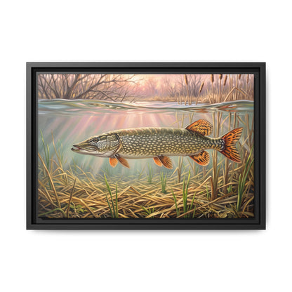 Flooded Marsh Northern Pike framed canvas, 24x16 size view
