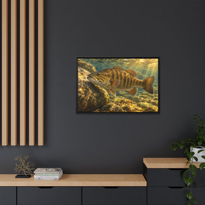 Golden Boulder Smallmouth framed canvas in a home office