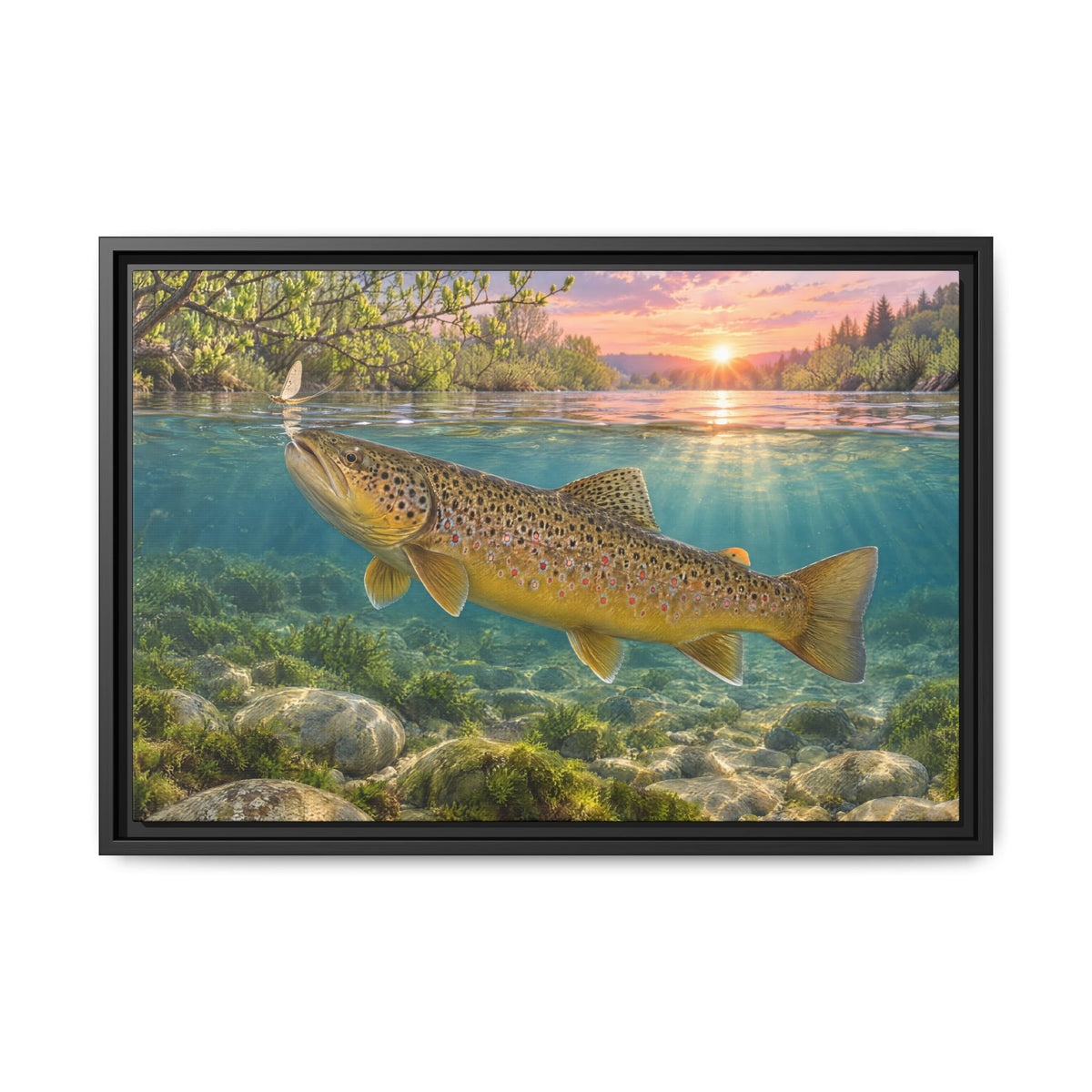 Spring Rise Brown Trout framed canvas wall art, view 3