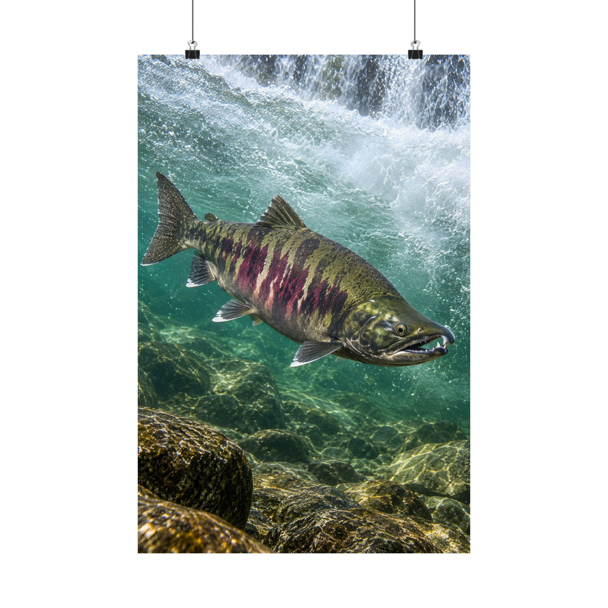Beneath the Falls Chum Salmon vertical poster wall art, view 3
