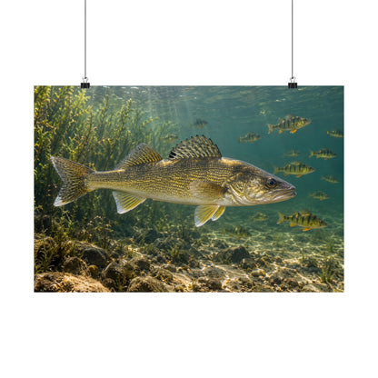 Perch School Ambush Walleye poster wall art, 18x12 size view
