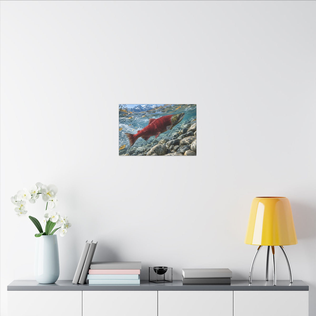 Crimson Ascent Sockeye Salmon canvas wall art, view 6