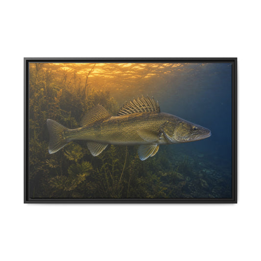 Dusk Weed Edge Walleye framed canvas, 18x12 size view