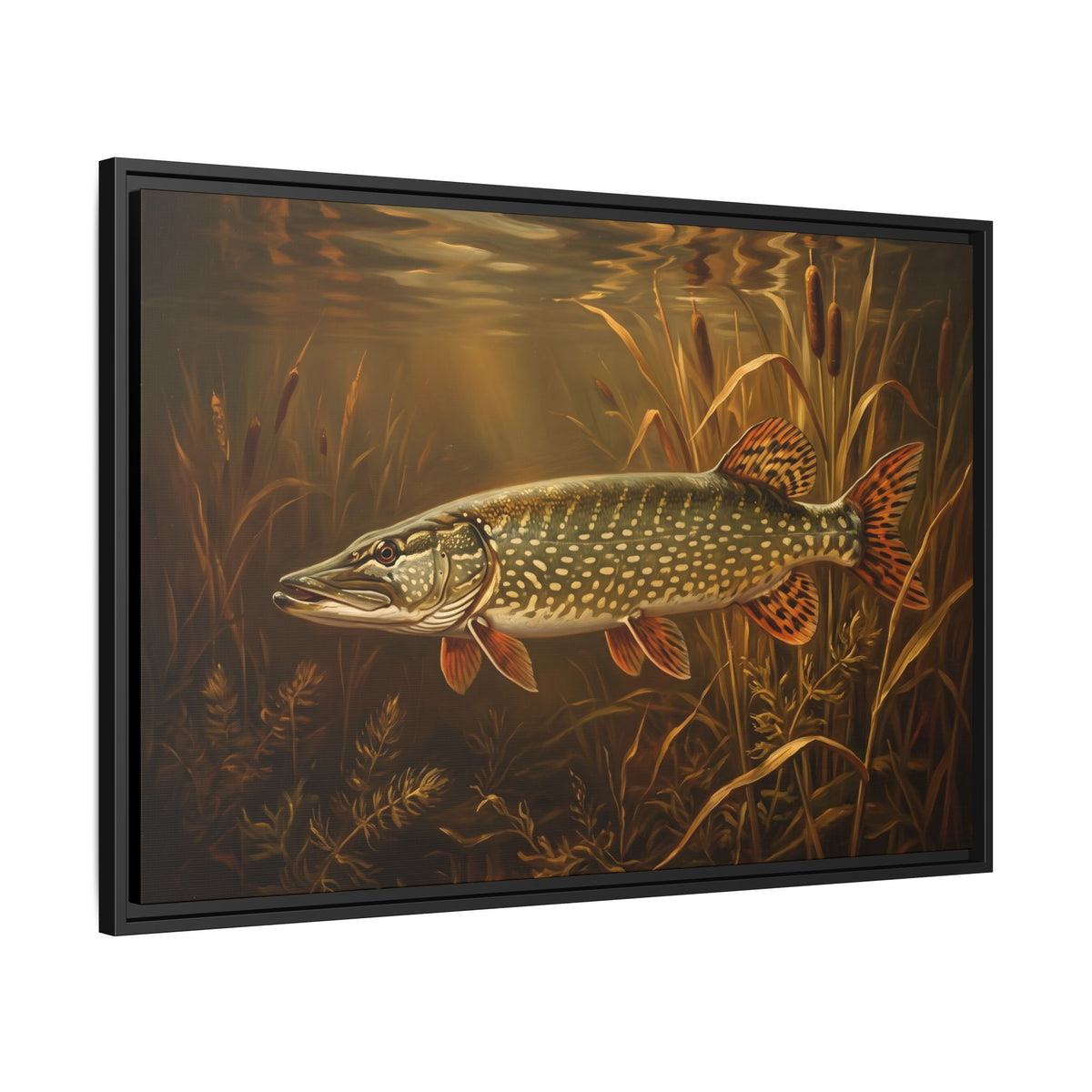 Old Masters Oil Northern Pike framed canvas, side angle