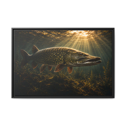 The Encounter Northern Pike framed canvas, 18x12 size view