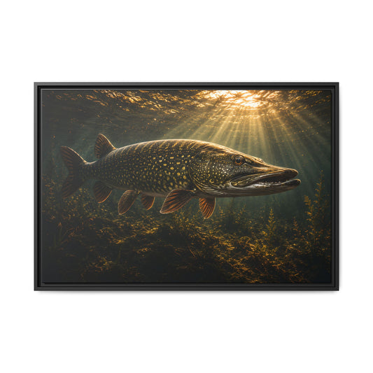 The Encounter Northern Pike framed canvas, 18x12 size view