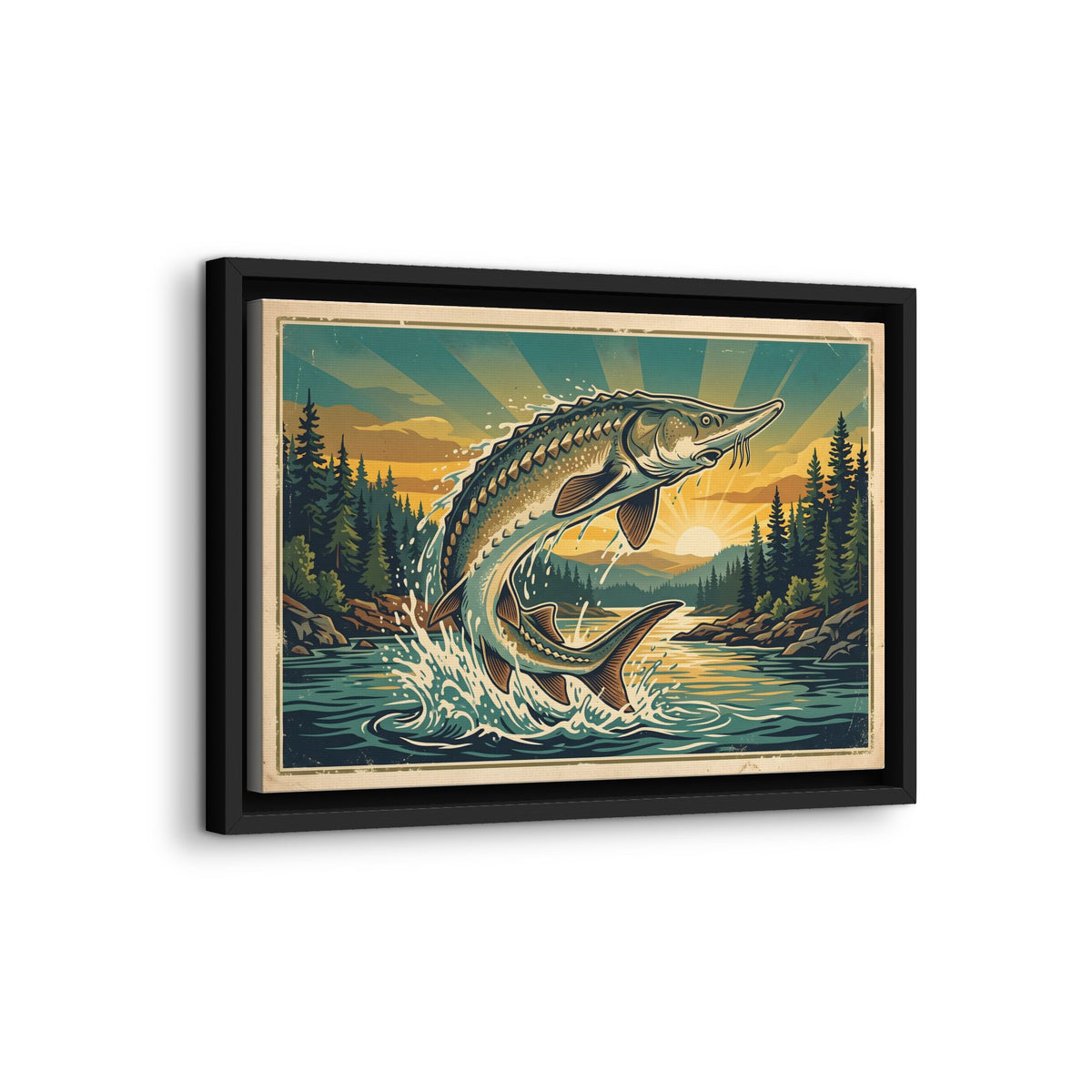 Sturgeon Sunrise Breach framed canvas wall art, view 4
