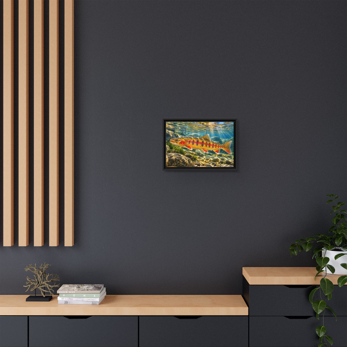 Sunlit Mountain Stream Golden Trout framed canvas wall art, view 6