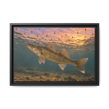 Mayfly Hatch Evening Walleye framed canvas, 24x16 size view