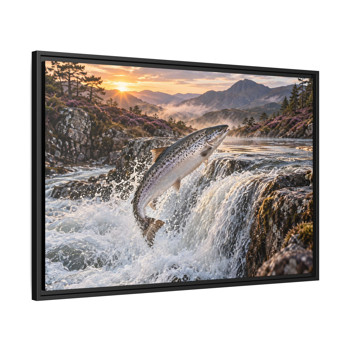 Mountain Falls Leap Salmon framed canvas wall art, view 4