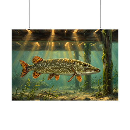 Under the Dock Northern Pike poster wall art, 36x24 size view