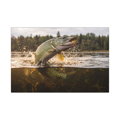 Boatside Battle Northern Pike canvas, 24x16 size view