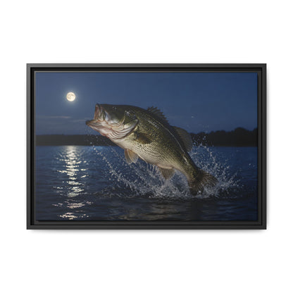 Moonlit Jump Largemouth Bass framed canvas, 36x24 size view