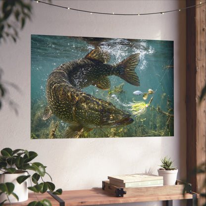 Northern Pike Turning Strike Fine Art Print — Museum-Quality Giclée for Anglers