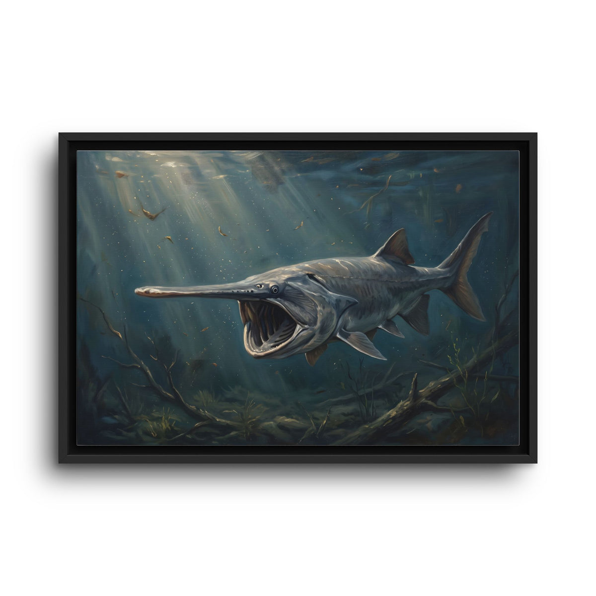 Paddlefish Filter Feed framed canvas wall art, view 2