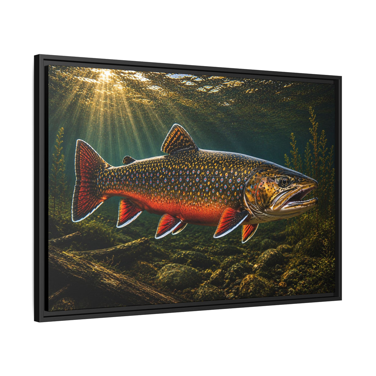 Swimming Upstream at Sundown Brook Trout framed canvas wall art, view 4