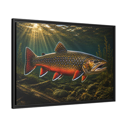 Swimming Upstream at Sundown Brook Trout framed canvas wall art, view 4