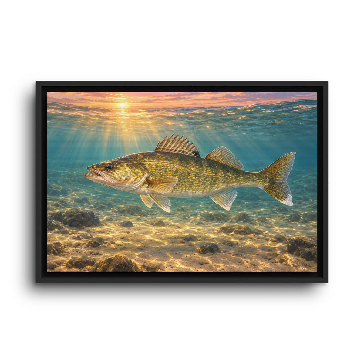 Underwater Walleye framed canvas wall art, view 3