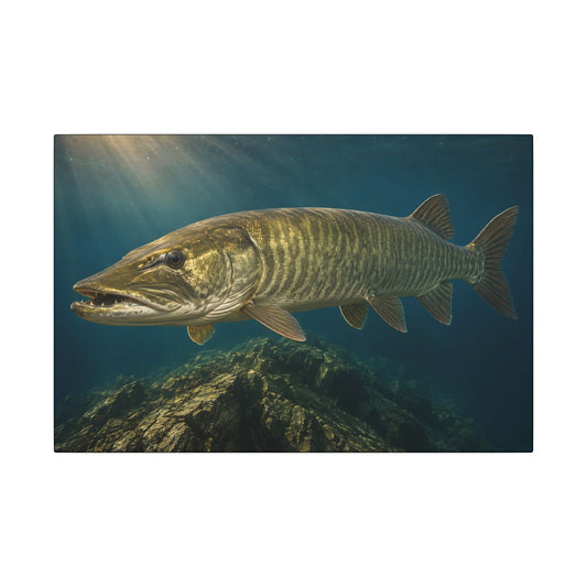 Golden Backlit Muskie Profile canvas, 18x12 size view