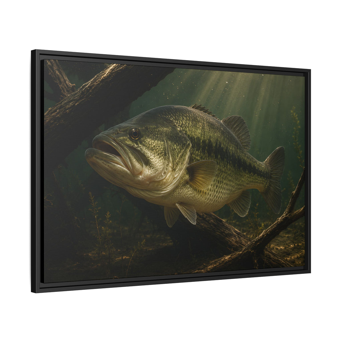 Timber Ambush Largemouth Bass framed canvas side angle