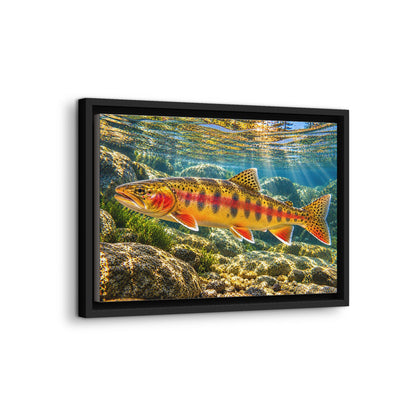 Sunlit Mountain Stream Golden Trout framed canvas wall art, view 4