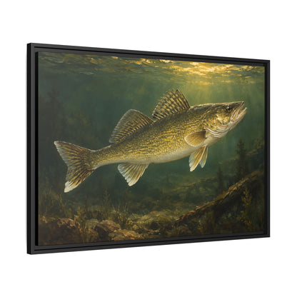 Classic Sporting Oil Walleye framed canvas side angle